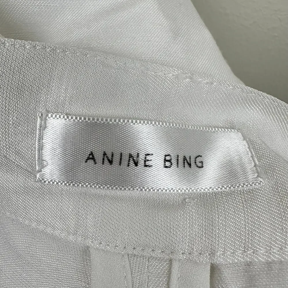 Anine Bing Carla Pants Wide Leg High Rise Trousers Linen Blend White S Luxury